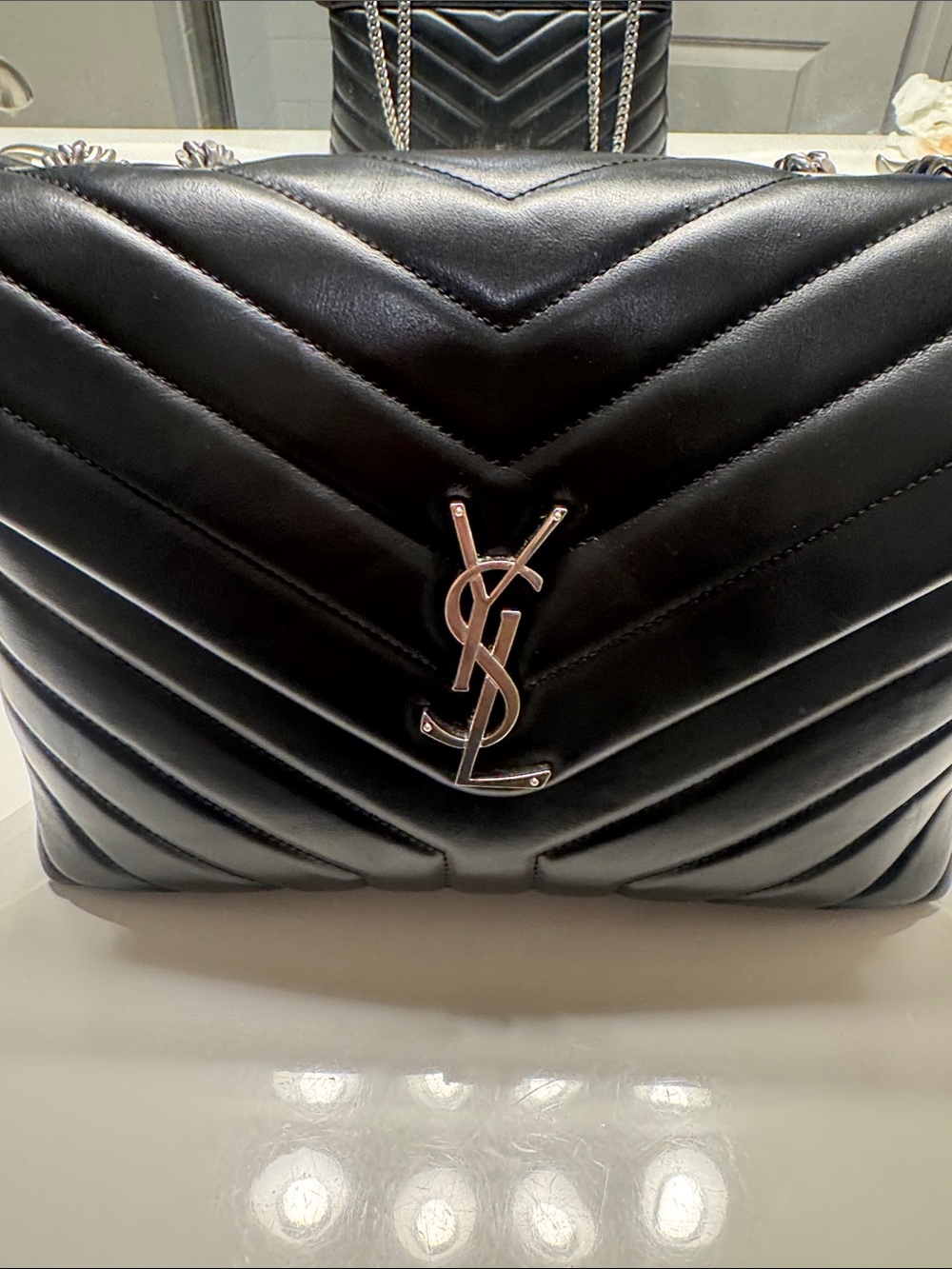 Saint Laurent Black Quilted Leather Monogram Shoulder Bag